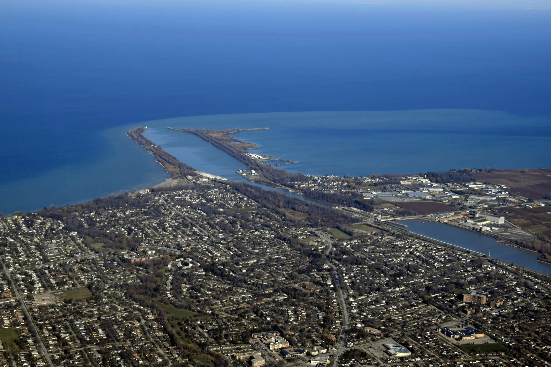 An aerial view of the Welland Canal entrance at St. Catharines
